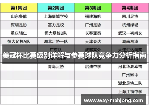 美冠杯比赛级别详解与参赛球队竞争力分析指南