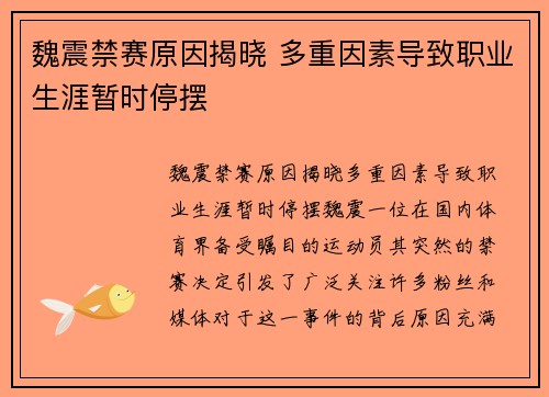 魏震禁赛原因揭晓 多重因素导致职业生涯暂时停摆 魏震禁赛原因揭晓 多重因素导致职业生涯暂时停摆